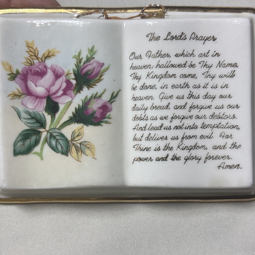 Vtg Porcelain Open Book Wall Hanging The Lord's Prayer Grandma